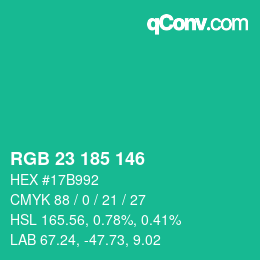 Color code: RGB 23 185 146 | qconv.com