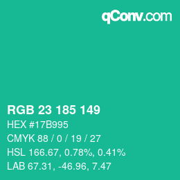 Color code: RGB 23 185 149 | qconv.com