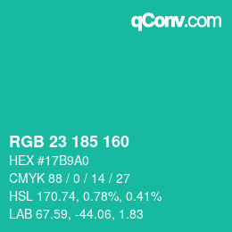 Color code: RGB 23 185 160 | qconv.com