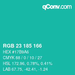 Color code: RGB 23 185 166 | qconv.com