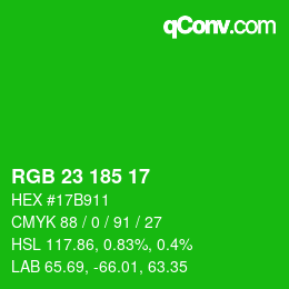 カラーコード: RGB 23 185 17 | qconv.com