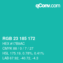 カラーコード: RGB 23 185 172 | qconv.com