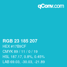Color code: RGB 23 185 207 | qconv.com