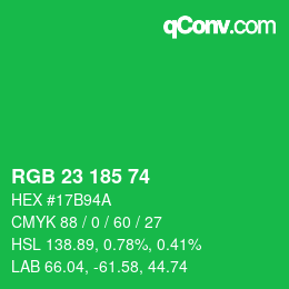 Color code: RGB 23 185 74 | qconv.com