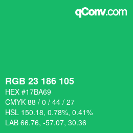 カラーコード: RGB 23 186 105 | qconv.com