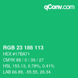 Color code: RGB 23 186 113 | qconv.com