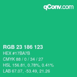 Color code: RGB 23 186 123 | qconv.com