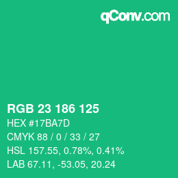 Color code: RGB 23 186 125 | qconv.com