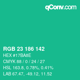 Color code: RGB 23 186 142 | qconv.com