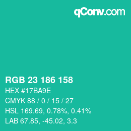 Color code: RGB 23 186 158 | qconv.com