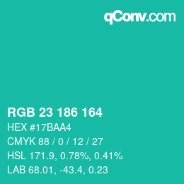 Color code: RGB 23 186 164 | qconv.com