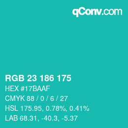 Farbcode: RGB 23 186 175 | qconv.com