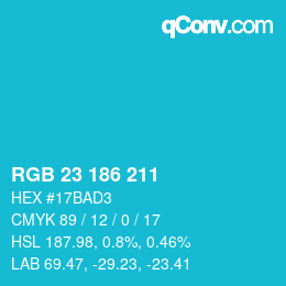 カラーコード: RGB 23 186 211 | qconv.com