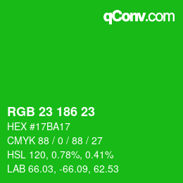 カラーコード: RGB 23 186 23 | qconv.com