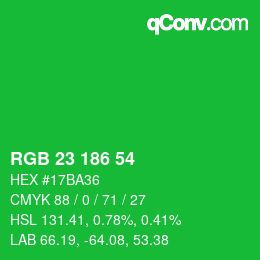 Color code: RGB 23 186 54 | qconv.com