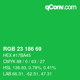 Color code: RGB 23 186 69 | qconv.com