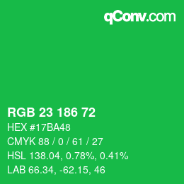 カラーコード: RGB 23 186 72 | qconv.com
