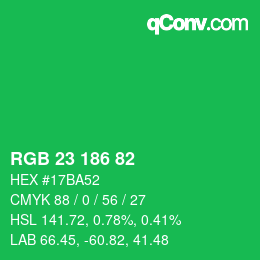 Color code: RGB 23 186 82 | qconv.com