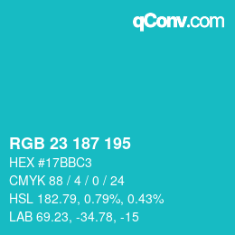 Color code: RGB 23 187 195 | qconv.com
