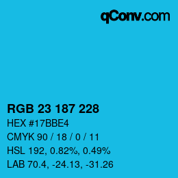 Color code: RGB 23 187 228 | qconv.com