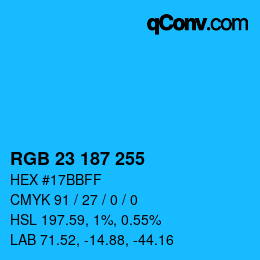 Color code: RGB 23 187 255 | qconv.com