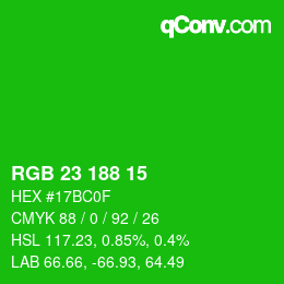 Color code: RGB 23 188 15 | qconv.com