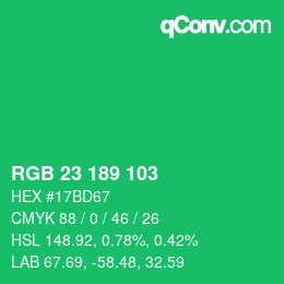 カラーコード: RGB 23 189 103 | qconv.com