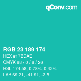 Color code: RGB 23 189 174 | qconv.com
