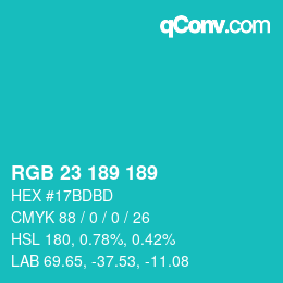 Color code: RGB 23 189 189 | qconv.com