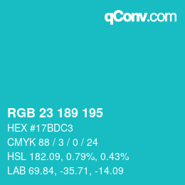 Color code: RGB 23 189 195 | qconv.com
