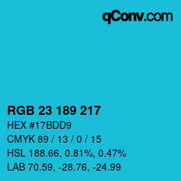 カラーコード: RGB 23 189 217 | qconv.com