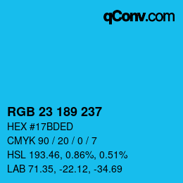 Color code: RGB 23 189 237 | qconv.com