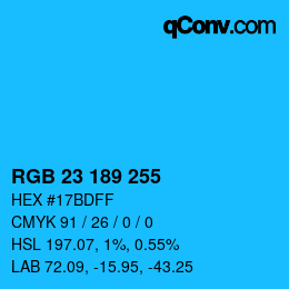 Color code: RGB 23 189 255 | qconv.com