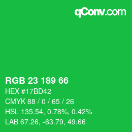 Color code: RGB 23 189 66 | qconv.com