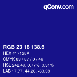 カラーコード: RGB 23 18 138.6 | qconv.com
