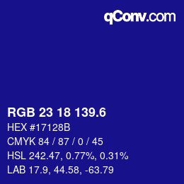 カラーコード: RGB 23 18 139.6 | qconv.com