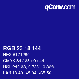 カラーコード: RGB 23 18 144 | qconv.com