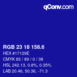 カラーコード: RGB 23 18 158.6 | qconv.com