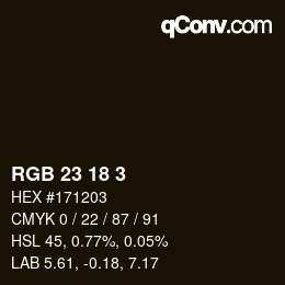 Color code: RGB 23 18 3 | qconv.com