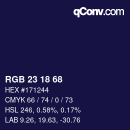Color code: RGB 23 18 68 | qconv.com