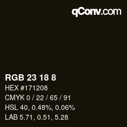 カラーコード: RGB 23 18 8 | qconv.com