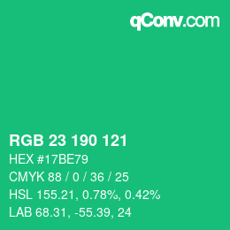 Color code: RGB 23 190 121 | qconv.com