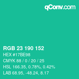 Color code: RGB 23 190 152 | qconv.com