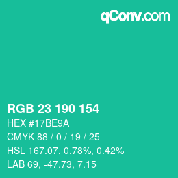 Color code: RGB 23 190 154 | qconv.com
