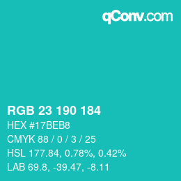 Color code: RGB 23 190 184 | qconv.com