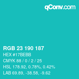 Color code: RGB 23 190 187 | qconv.com