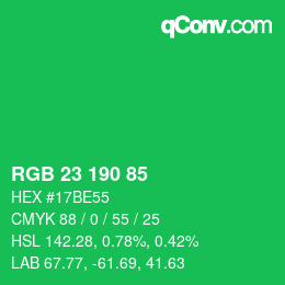 Color code: RGB 23 190 85 | qconv.com
