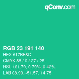 Color code: RGB 23 191 140 | qconv.com