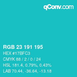 カラーコード: RGB 23 191 195 | qconv.com