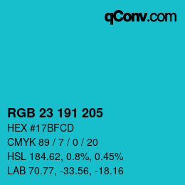 Farbcode: RGB 23 191 205 | qconv.com